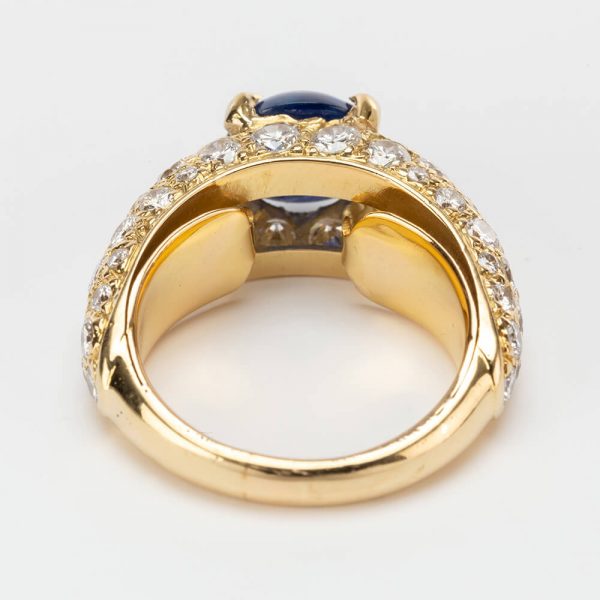 Gold Pave Set Diamond Sapphire Ring