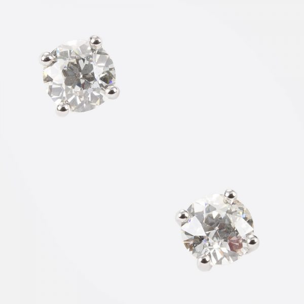 Fine Jewels of Harrogate Contemporary Classic Old European Cut 2.87 Carat Diamond Stud Earrings