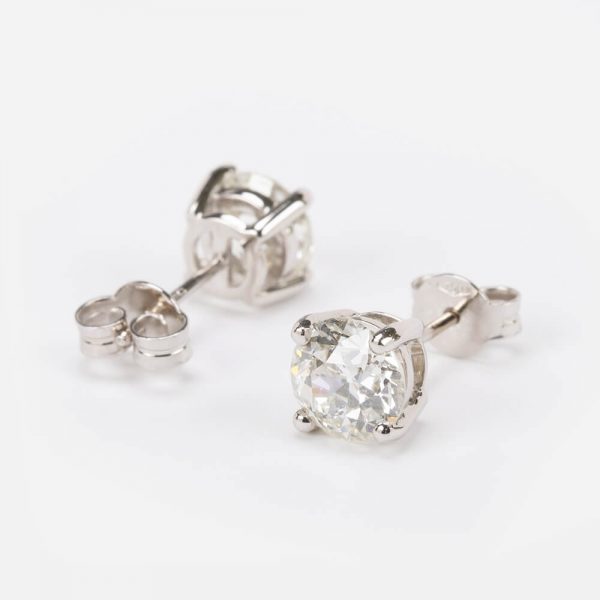 Fine Jewels of Harrogate Contemporary Classic Old European Cut 2.87 Carat Diamond Stud Earrings