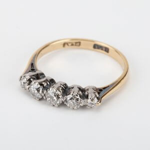 Fine Jewels of Harrogate Art Deco 0.58 Carat Diamond Five Stone Engagement Ring Circa 1930's