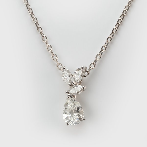 Fine Jewels of Harrogate Vintage French Platinum 0.85 Carat Pear and Marquise Cut Diamond Pendant Circa 1960's