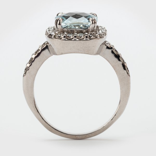 Fine Jewels of Harrogate Contemporary 2.40 Carat Aquamarine and Diamond 0.52 Carat Cluster Engagement Ring