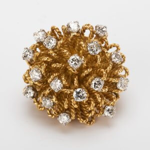 Fine Jewels of Harrogate Vintage Gold 1.70 Carat Diamond Cluster Earrings by Kutchinsky Circa 1960's