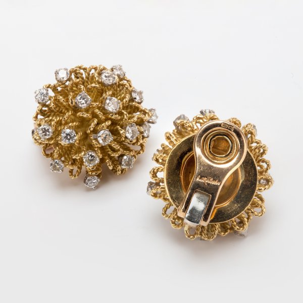 Fine Jewels of Harrogate Vintage Gold 1.70 Carat Diamond Cluster Earrings by Kutchinsky Circa 1960's