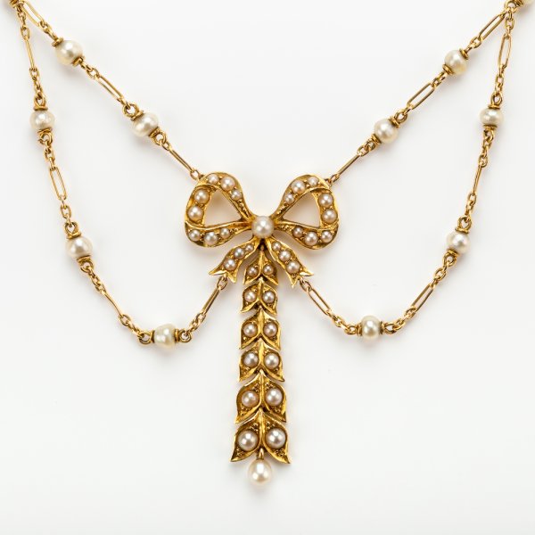 Fine Jewels of Harrogate Victorian Gold and Pearl Swag Necklace 1890's