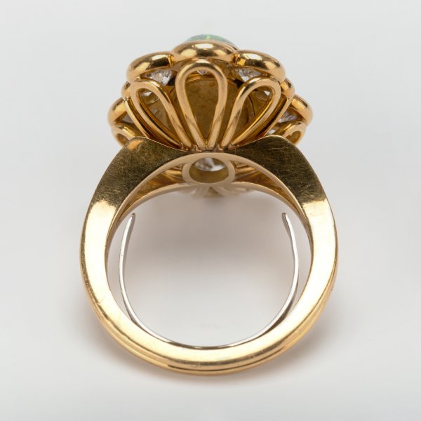 Fine Jewels of Harrogate Modern Gold 4.20 Carat Opal and 2.90 Carat Diamond Cluster Engagement Ring
