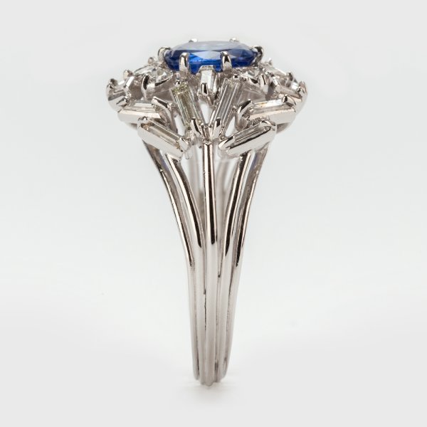 Fine Jewels of Harrogate Vintage 1.15 Carat Sapphire and 0.50 Carat Diamond Cluster Engagement Ring Circa 1960's