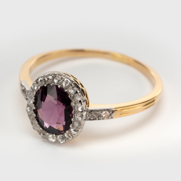 Fine Jewels of Harrogate Antique French Belle Epoque 1.20 Carat Spinel and 0.15 Carat Diamond Cluster Engagement Ring Circa 1890's