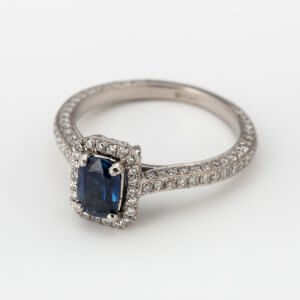 Fine Jewels of Harrogate Contemporary 1.30 Carat Sapphire and 1.20 Carat Diamond Cluster Engagement Ring