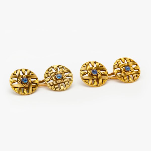 Fine Jewels of Harrogate Antique French Belle Epoque Gold and Sapphire Cufflinks Circa 1910's
