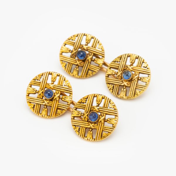 Fine Jewels of Harrogate Antique French Belle Epoque Gold and Sapphire Cufflinks Circa 1910's