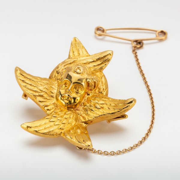 Fine Jewels of Harrogate Victorian Gold Cherub Starfish Brooch by John Brogden Circa 1880's
