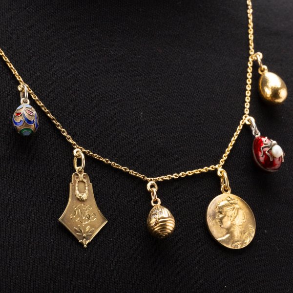 Fine Jewels of Harrogate Antique Russian 15 Carat Gold Enamel Egg Charm Necklace