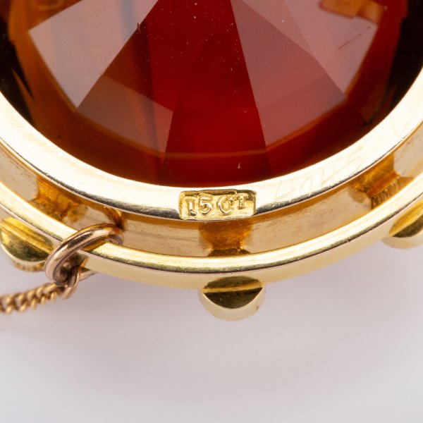Fine Jewels of Harrogate Victorian Gold 35 Carat Citrine and Pearl Pendant Brooch Circa 1870's
