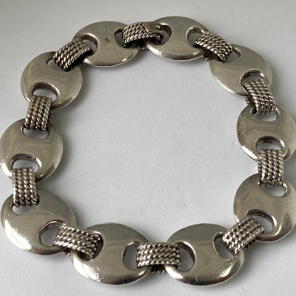 Fine Jewels of Harrogate Modern French Silver Bracelet by Hermes of Paris Circa 1980's