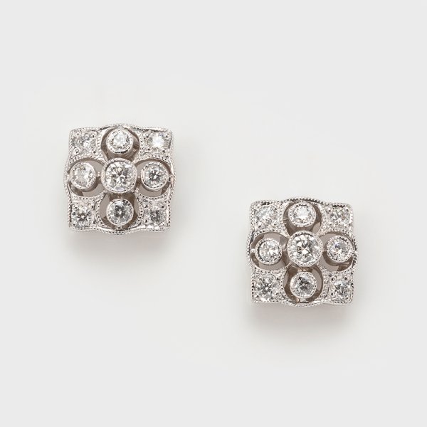 Fine Jewels of Harrogate Contemporary 18 Carat White Gold 0.36 Carat Diamond Cluster Stud Earrings